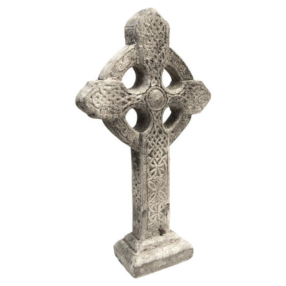 The 'Ringstone Cross' Garden Statue | Athens Stonecasting Pre-Aged Concrete Celtic Cross on Base
