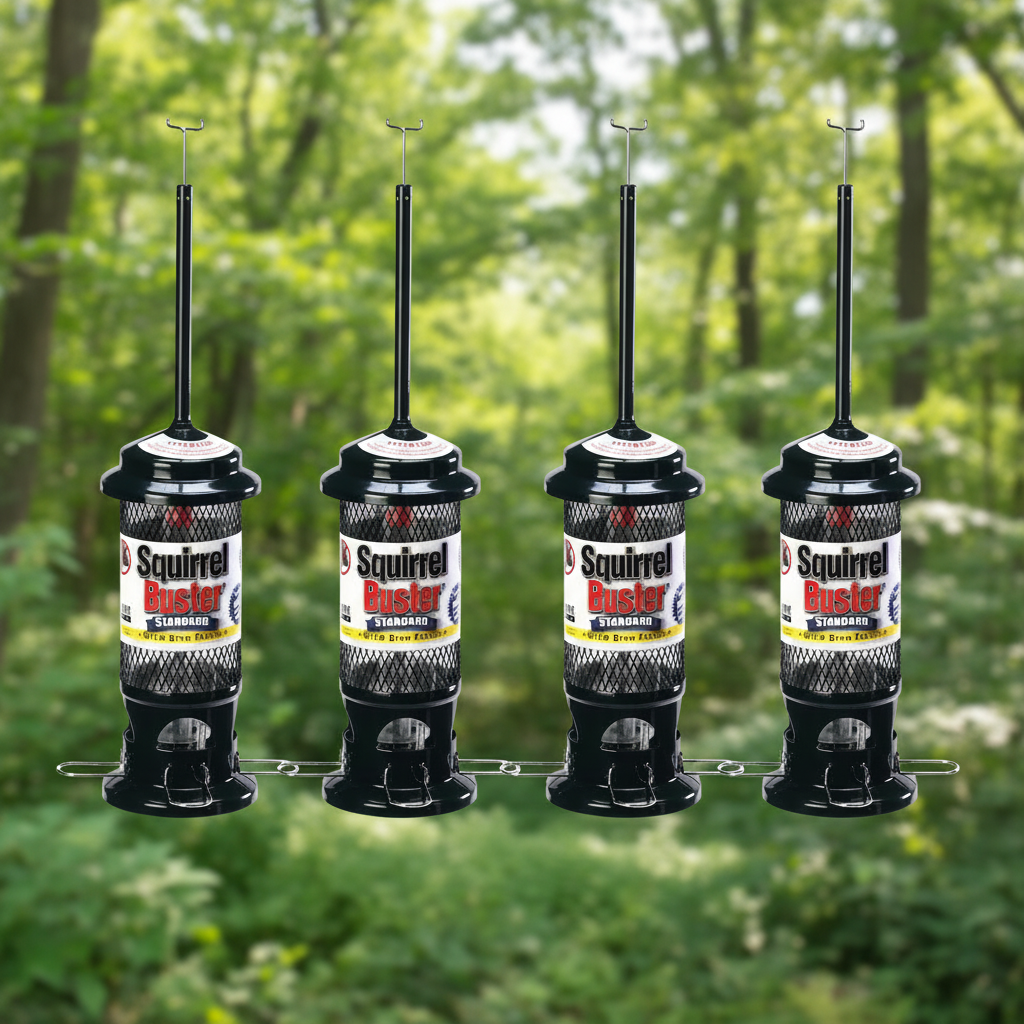 The "Sentry-Standard" Subdivision Squirrel-Proof Bird Feeder | 4-Pack Coordinated Exclusion Set | Brome