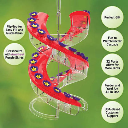The "Double-Helix" 32-Port Cascade Sanctuary | Helical High-Capacity Hummingbird Feeder Station | Cascade