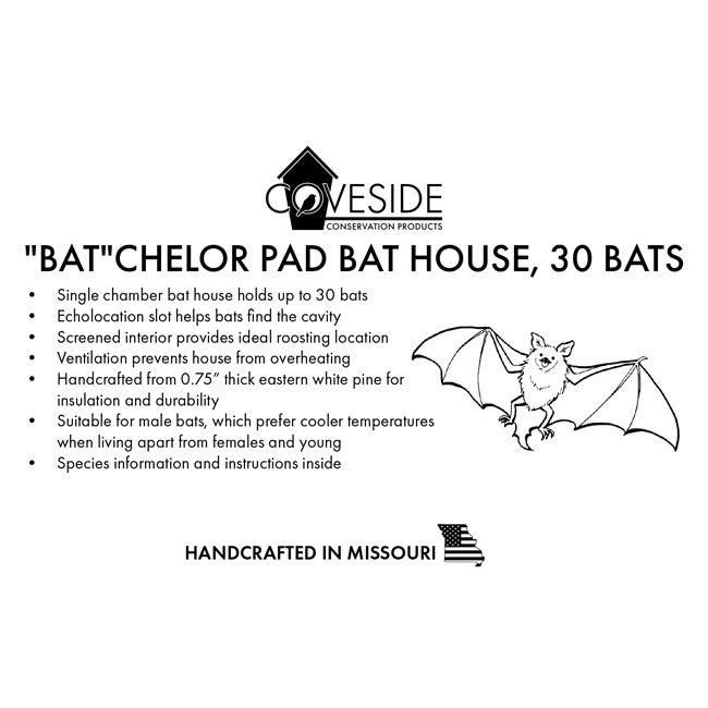 The "Bat"chelor Pad Bat House Sanctuary | Boreas-30 Single-Chamber Roost Bat Box | Coveside Conservation