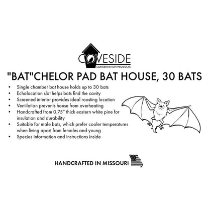 The "Bat"chelor Pad Bat House Sanctuary | Boreas-30 Single-Chamber Roost Bat Box | Coveside Conservation