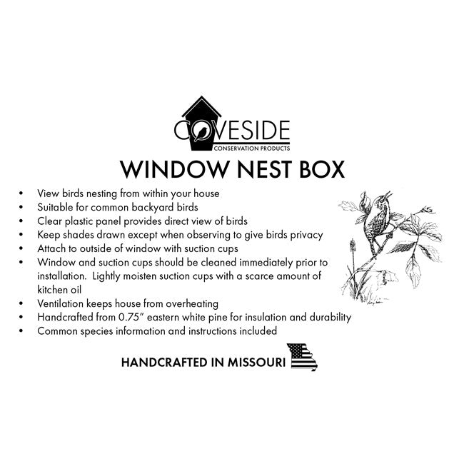 The "Vantage-Window" Window Bird House | Clear View Nesting Box | Coveside Conservation