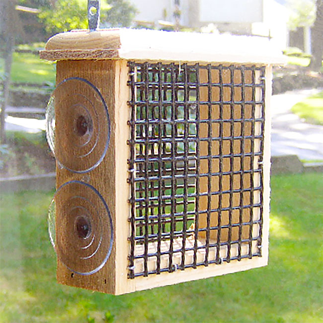 The "Suet & Tie Banquet" Window Suet Cage Bird Feeder