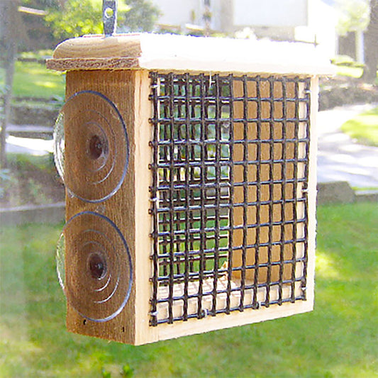 The "Suet & Tie Banquet" Window Suet Cage Bird Feeder