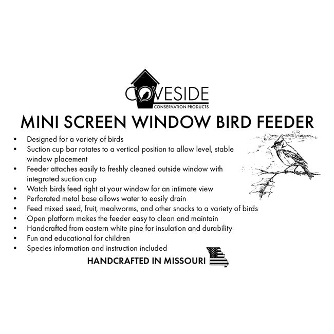 The "Horizon-Mini" Pine Window Bird Feeder | Open-Architecture Window Station | Coveside Conservation
