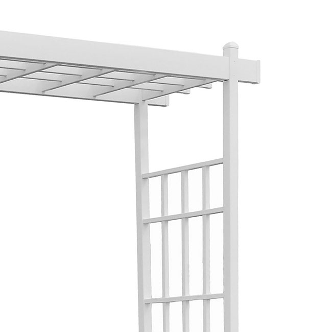 The 'Salt & Vine' Garden Arbor | Dura-Trel 85" White Vinyl Flat-Top Lattice Arbor