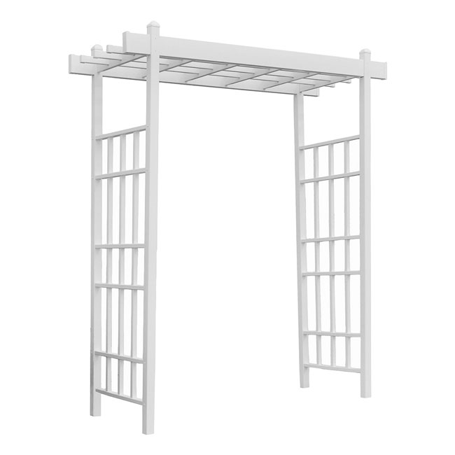 The 'Salt & Vine' Garden Arbor | Dura-Trel 85" White Vinyl Flat-Top Lattice Arbor