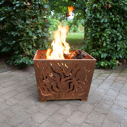 The 'Flame' Silhouette Hearth | 23" Laser-Cut Steel Square Fire Pit