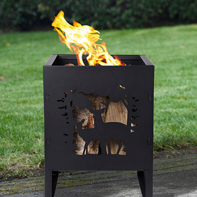 The Woodland Silhouette Hearth | 16" Laser-Cut Deer Steel Fire Pit | Esschert Design