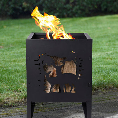 The Woodland Silhouette Hearth | 16" Laser-Cut Deer Steel Fire Pit | Esschert Design