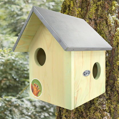 The 'Countryside Bed & Breakfast' Squirrel Habitat Matched Set | Esschert Design Squirrel House, Feeder, Nesting Chips & Premium Seed Blend