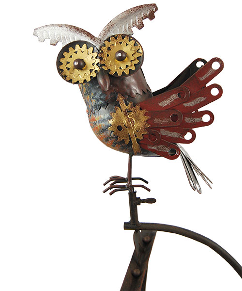The Mechanical Sentinel | 55" Steampunk Kinetic Alert Owl Rocker | Esschert Design