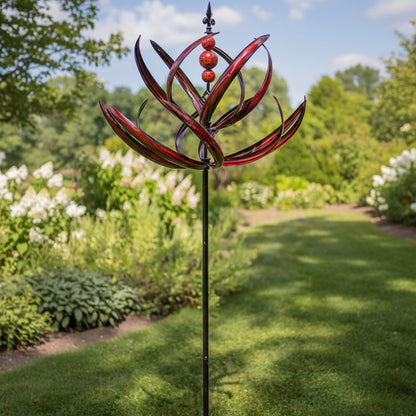The Scarlet Reed Atmospheric Pillar | 87" Red Vertical Kinetic Wind Spinner | Marshall Home & Garden
