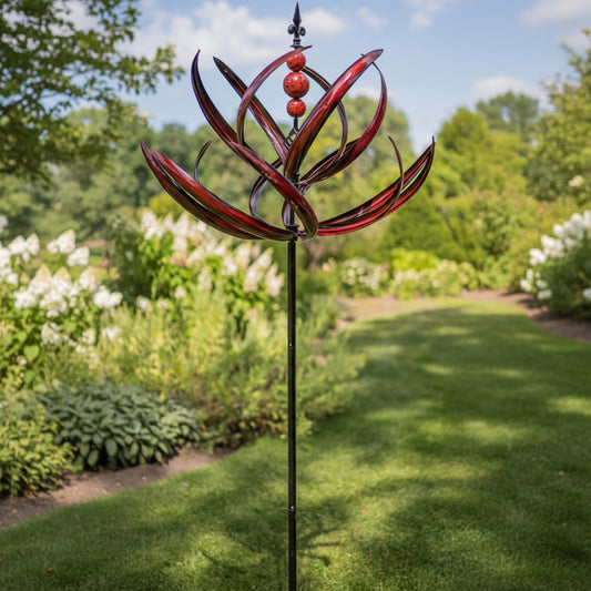 The Scarlet Reed Atmospheric Pillar | 87" Red Vertical Kinetic Wind Spinner | Marshall Home & Garden