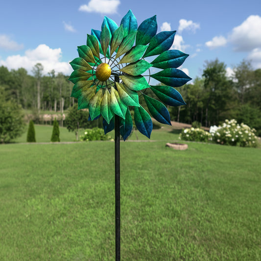 The Monterey Atmospheric Fixture | 93" Blue and Green Ombre Double Wind Spinner | Marshall Home & Garden