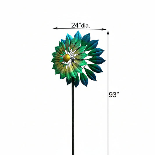 The Monterey Atmospheric Fixture | 93" Blue and Green Ombre Double Wind Spinner | Marshall Home & Garden