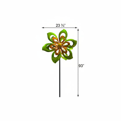 The Vernal Kinetic Cornerstone | 93" Orange and Green Floral Double Wind Spinner | Marshall Home & Garden