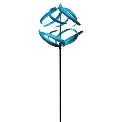 The Celestial Kinetic Keystone | 81" Blue Spherical Double Wind Spinner | Marshall Home & Garden