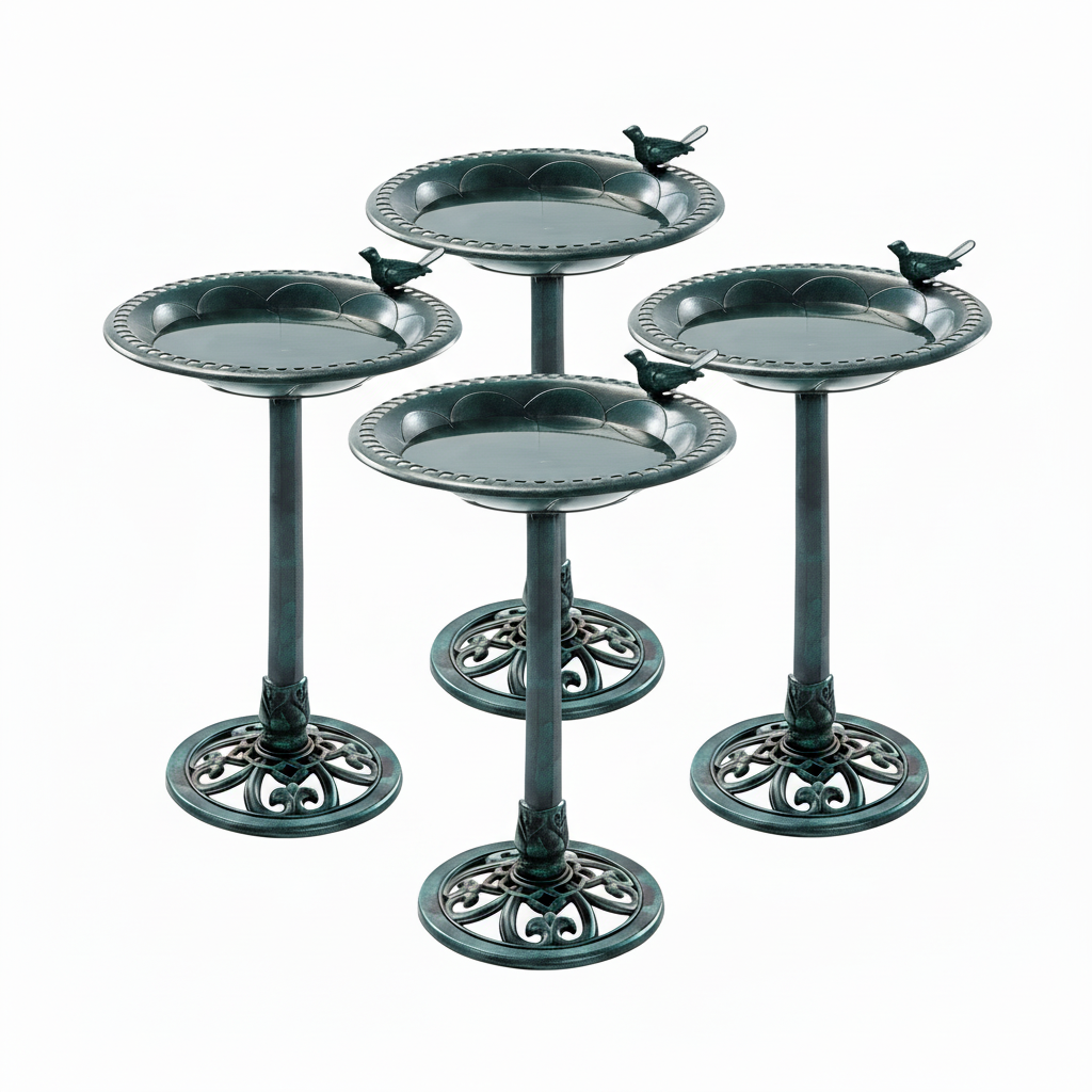 The "Emerald Lagoon" Solar Bird Bath Quad | 4-Station Fountain Grid & Mosquito Control