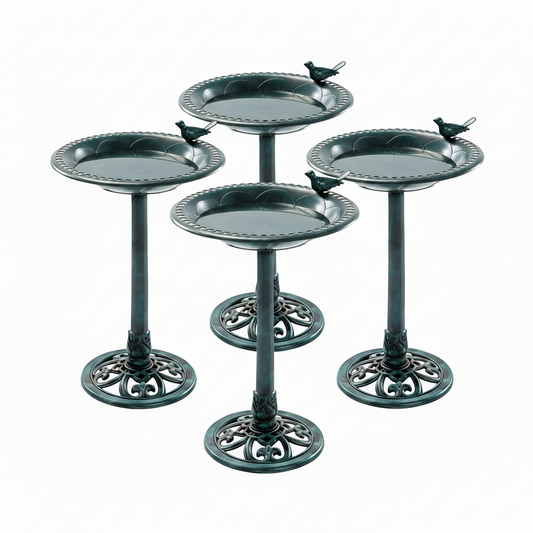 The "Emerald Lagoon" Solar Bird Bath Quad | 4-Station Fountain Grid & Mosquito Control