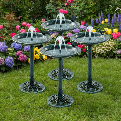 The "Emerald Lagoon" Solar Bird Bath Quad | 4-Station Fountain Grid & Mosquito Control