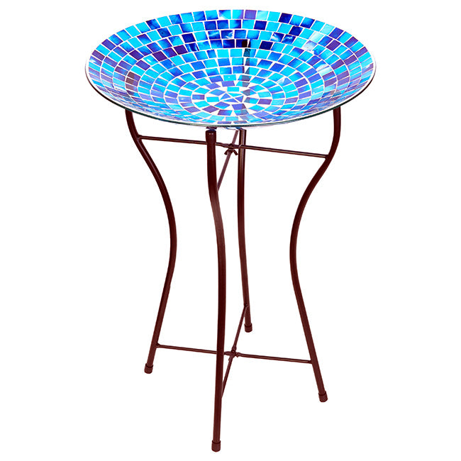 The 'Chromatic Trifecta' Glass Mosaic Bird Bath Collection | Audubon 15" Glass Mosaic Bird Baths with Folding Steel Stands — Set of 3
