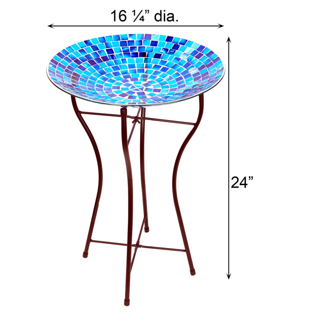 The 'Chromatic Trifecta' Glass Mosaic Bird Bath Collection | Audubon 15" Glass Mosaic Bird Baths with Folding Steel Stands — Set of 3