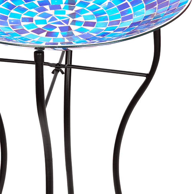 The 'Chromatic Trifecta' Glass Mosaic Bird Bath Collection | Audubon 15" Glass Mosaic Bird Baths with Folding Steel Stands — Set of 3