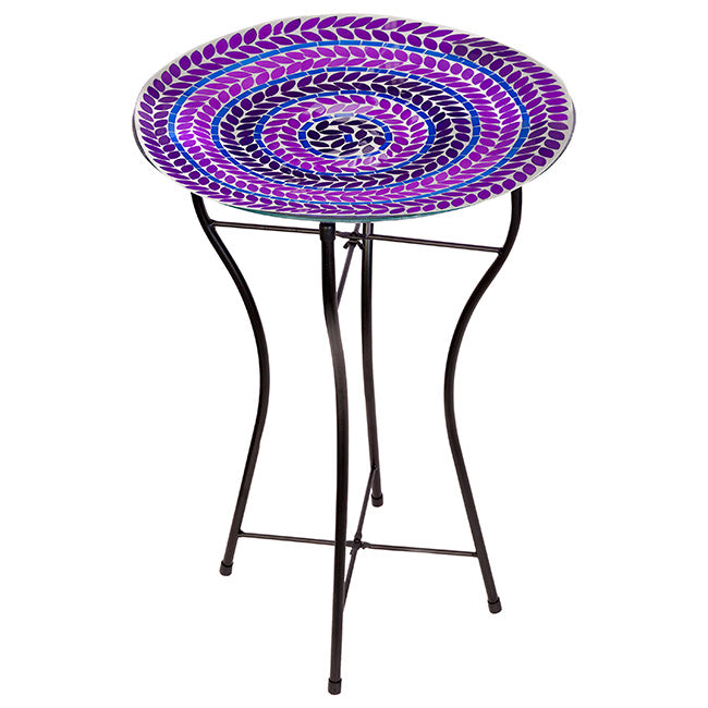 The 'Chromatic Trifecta' Glass Mosaic Bird Bath Collection | Audubon 15" Glass Mosaic Bird Baths with Folding Steel Stands — Set of 3