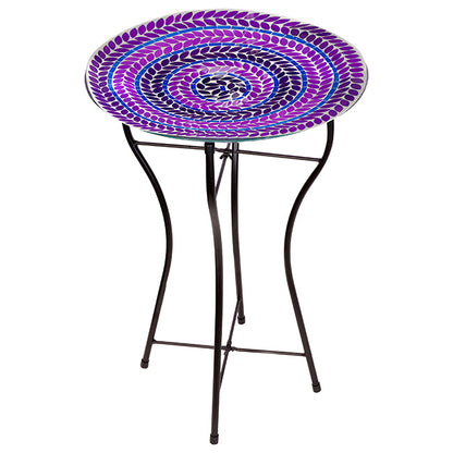 The 'Chromatic Trifecta' Glass Mosaic Bird Bath Collection | Audubon 15" Glass Mosaic Bird Baths with Folding Steel Stands — Set of 3