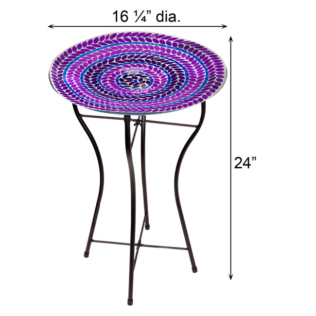 The 'Chromatic Trifecta' Glass Mosaic Bird Bath Collection | Audubon 15" Glass Mosaic Bird Baths with Folding Steel Stands — Set of 3