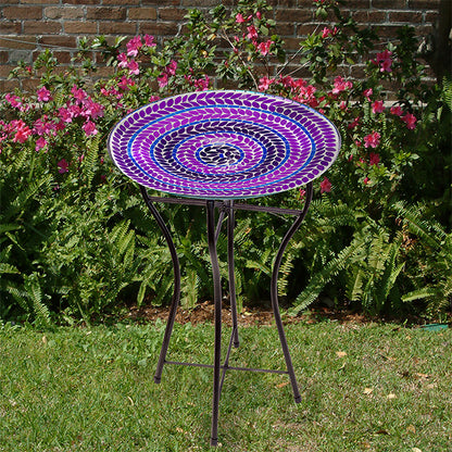 The 'Chromatic Trifecta' Glass Mosaic Bird Bath Collection | Audubon 15" Glass Mosaic Bird Baths with Folding Steel Stands — Set of 3