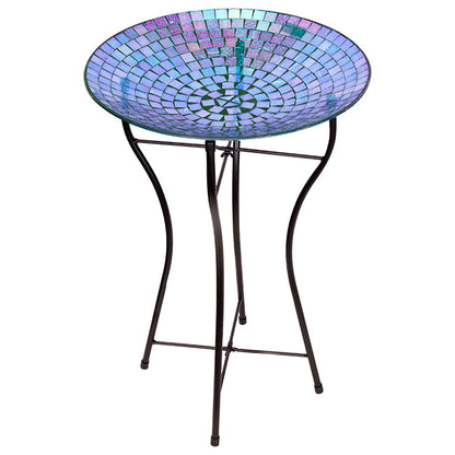 The 'Chromatic Trifecta' Glass Mosaic Bird Bath Collection | Audubon 15" Glass Mosaic Bird Baths with Folding Steel Stands — Set of 3