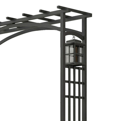 The Mission Lantern Portal | 79" Black Steel Garden Arbor with Lanterns | Panacea