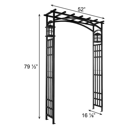 The Mission Lantern Portal | 79" Black Steel Garden Arbor with Lanterns | Panacea