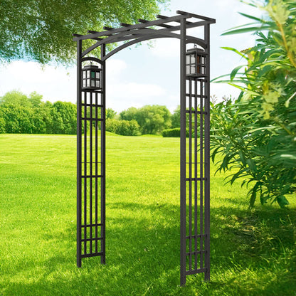 The Mission Lantern Portal | 79" Black Steel Garden Arbor with Lanterns | Panacea