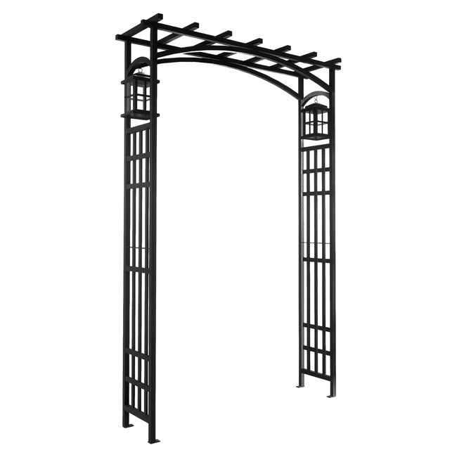 The Mission Lantern Portal | 79" Black Steel Garden Arbor with Lanterns | Panacea