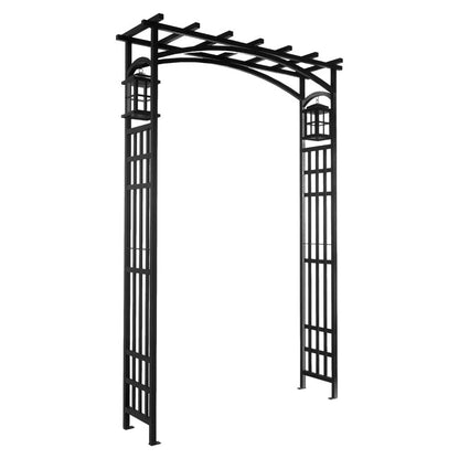 The Mission Lantern Portal | 79" Black Steel Garden Arbor with Lanterns | Panacea
