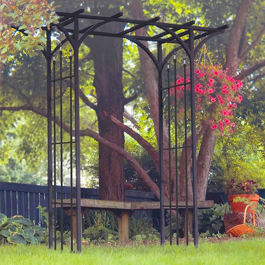 The Bastion Classical Flat-Top Estate Arbor | 84" Wide-Span Steel Garden Gateway | Panacea