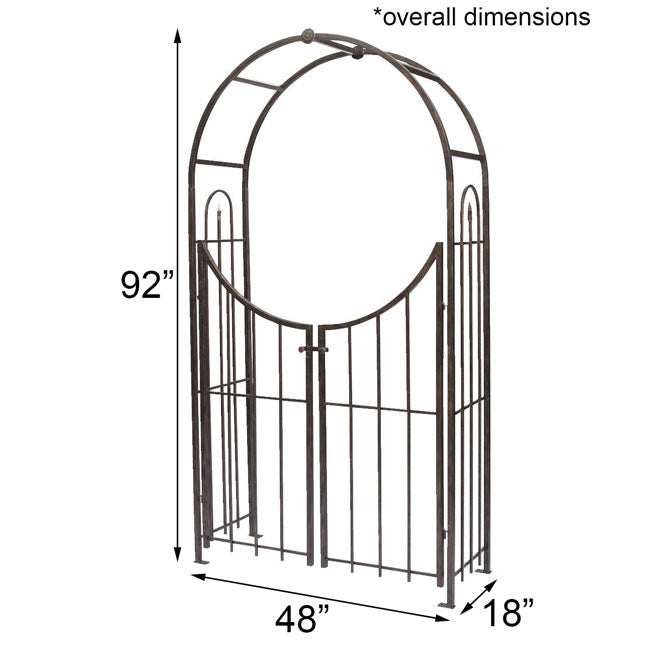 The 'Gilded Gateway' Arch Topped Garden Arbor with Gate | Panacea Products Brushed Bronze Steel Garden Arch