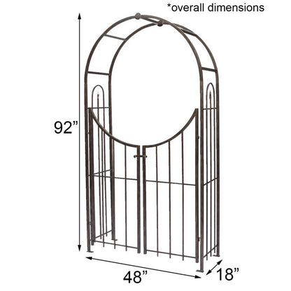 The 'Gilded Gateway' Arch Topped Garden Arbor with Gate | Panacea Products Brushed Bronze Steel Garden Arch