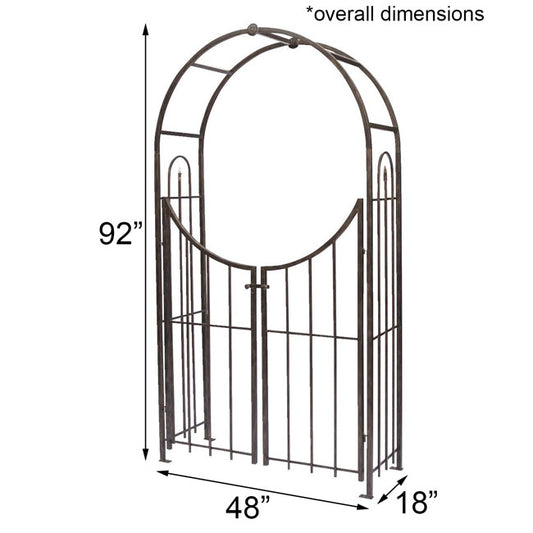 The 'Gilded Gateway' Arch Topped Garden Arbor with Gate | Panacea Products Brushed Bronze Steel Garden Arch