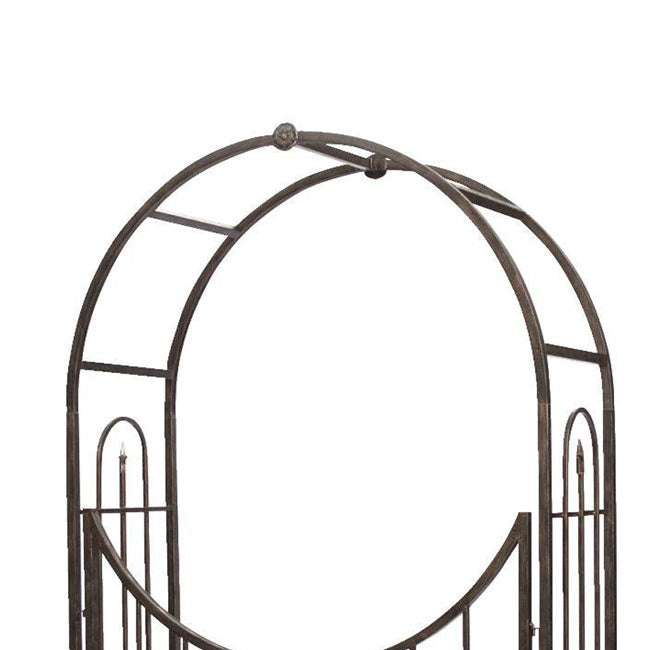 The 'Gilded Gateway' Arch Topped Garden Arbor with Gate | Panacea Products Brushed Bronze Steel Garden Arch