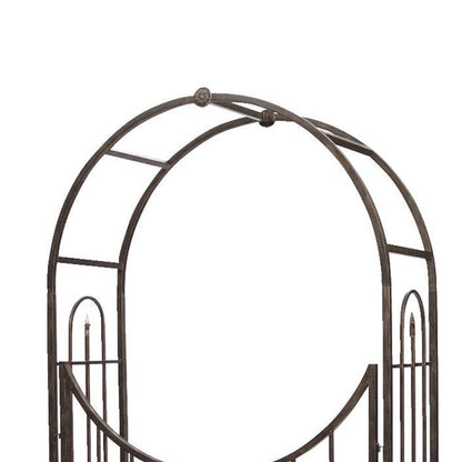 The 'Gilded Gateway' Arch Topped Garden Arbor with Gate | Panacea Products Brushed Bronze Steel Garden Arch