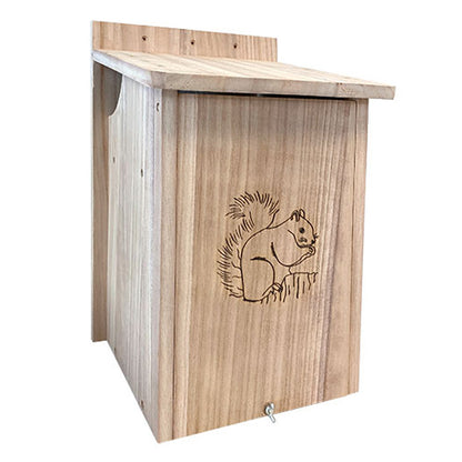 The 'Eat & Retreat' Squirrel Habitat Matched Set | Wood Squirrel House, Cedar Feeder, Nesting Chips & Premium Seed Blend