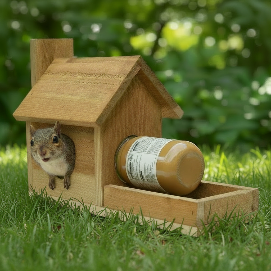 The 'Peanut Gallery' Cedar Squirrel Feeder | Prime Retreat Handmade USA Cedar Jar Squirrel Feeder