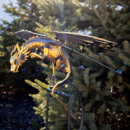 The Aurelian Drake Equilibrium Stanchion | 52" Kinetic Dragon Rocker with Flapping Wings | Red Carpet Studios
