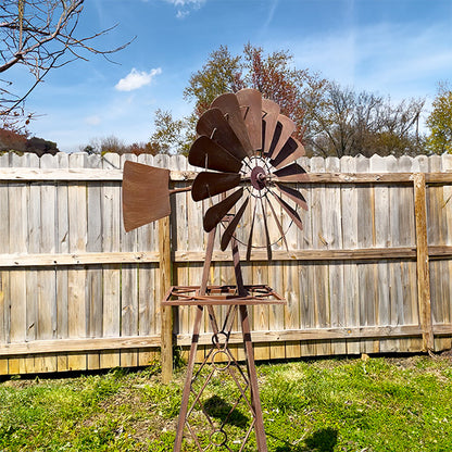 The 'Turbine Trellis' Kinetic Windmill Obelisk | 70" Rustic Metal Garden Windmill Trellis