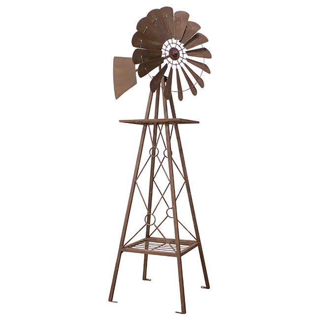 The 'Turbine Trellis' Kinetic Windmill Obelisk | 70" Rustic Metal Garden Windmill Trellis