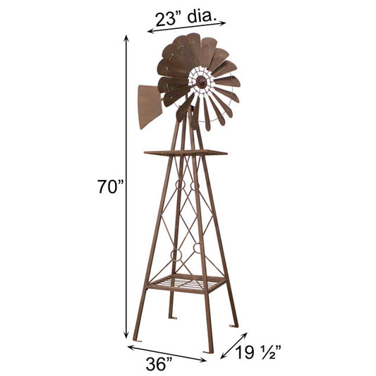 The 'Turbine Trellis' Kinetic Windmill Obelisk | 70" Rustic Metal Garden Windmill Trellis